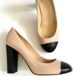 J.Crew Tan & Black Round Toe Block Heel